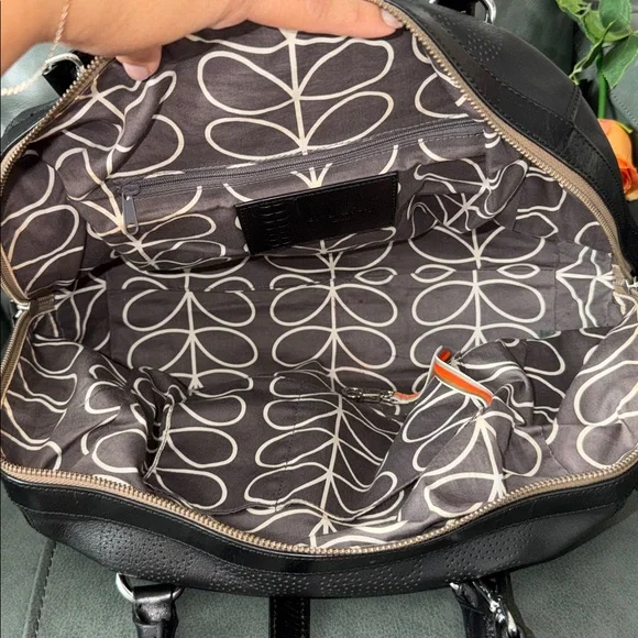 Orla Kiely Black Leather Duffel Bag - Picture 12 of 17